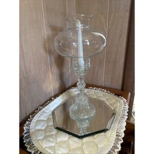 Vintage Tiara Clear Glassware Venetian Candle Lamp New In Box 15 Inches Tall